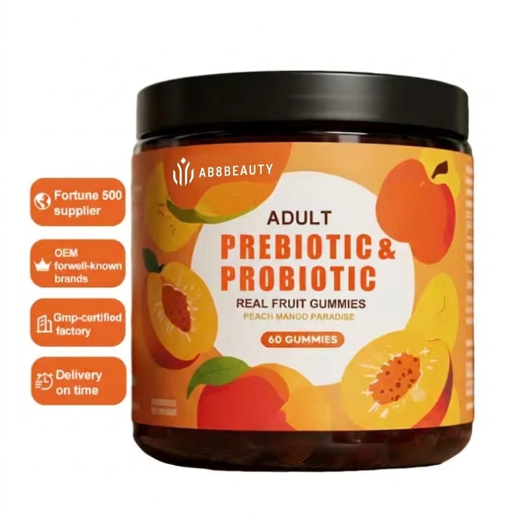 Gummy Probiotic 1 Billion Peach Mango Probiotic Prebiotic Gummy AB8Beauty