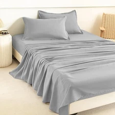 4 Piece Full Bed Sheet Set Hotel Luxury Ultra Soft Deep Pocket Bed Sheets Grey