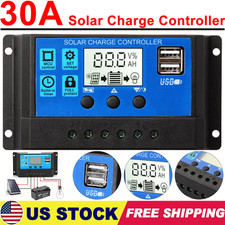 12V/24V 30A Solar Panel Battery Charge Controller LCD Regulator Auto Dual USB US