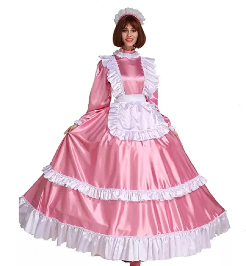 Vestido Gótico Lolita Niña Criada Sissy Rosa Satinado Disfraces Juegos con disfraces CD/TV A Medida Foto 3 de 4