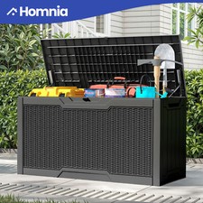 80 Gallon Outdoor Storage Box Patio Deck Gray Seat Lockable Handles Home Cushion