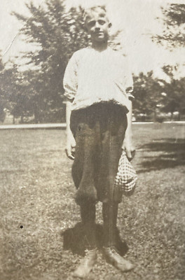Antique 1913 Boy Holding Checkerboard Patterned Hat ID d Original Photo P14z32