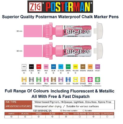 Zig Posterman Biggie 30 Kreidemarker Stift Whiteboard Glas Metall dick Jumbo 30 mm