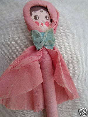 RARE VINTAGE HALF DOLL HEAD BOUDOIR FLAPPER 1920s NOVELTY WRITING PENCIL 