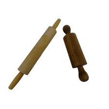 Pair Vintage Wooden Rolling Pins 6" Solid 10" w Free Spinning Handles