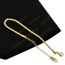Real 18K Yellow Gold Filled Tarnish-Free 6"/8" 2.5mm Italian Rope Chain Bracelet