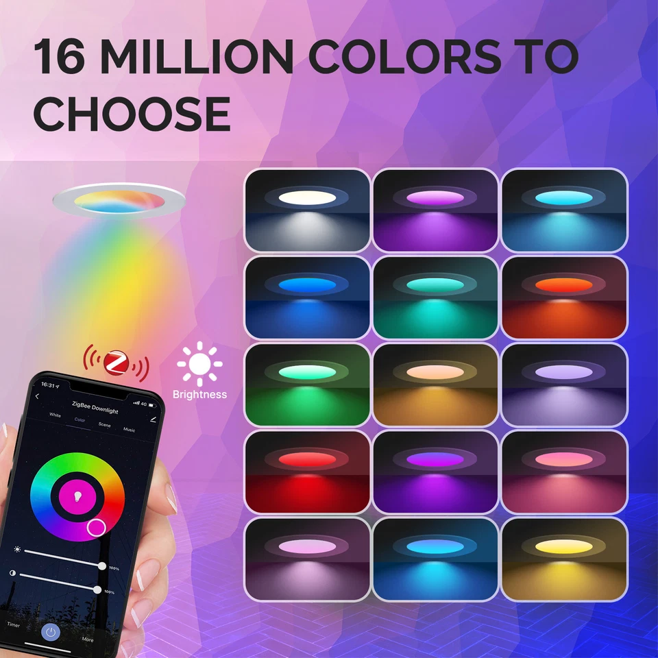 MOES ZigBee Smart LED Downlight Ultra Thin Spot Bulb 6W Dimmable RGB C+W - Image 3 of 4