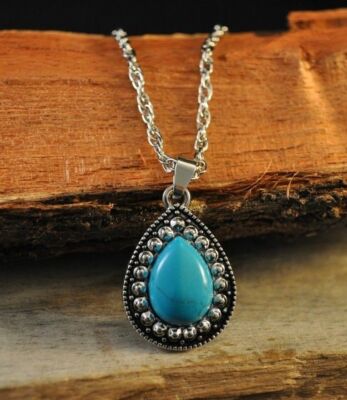 Genuine TURQUOISE PENDANT NECKLACE Red Velvet Bijoux