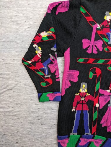 VTG Jack B Quick Belle Point Christmas Cardigan 90s Sz M Allover Print Buttons - Picture 7 of 13