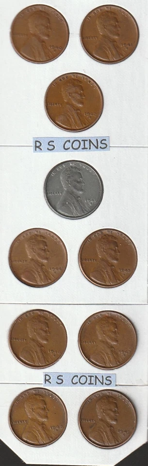OLD  WHEAT  CENTS   [ 1940  to 1949  PDS  COMPLETE  SET ]   =   30  V F  COINS - Image 3 of 3