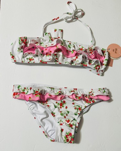 PQ Girls Size 16 STW Ruffle 806B White Red Bikini Two Piece Swimsuit NWT $74 - Picture 4 of 11