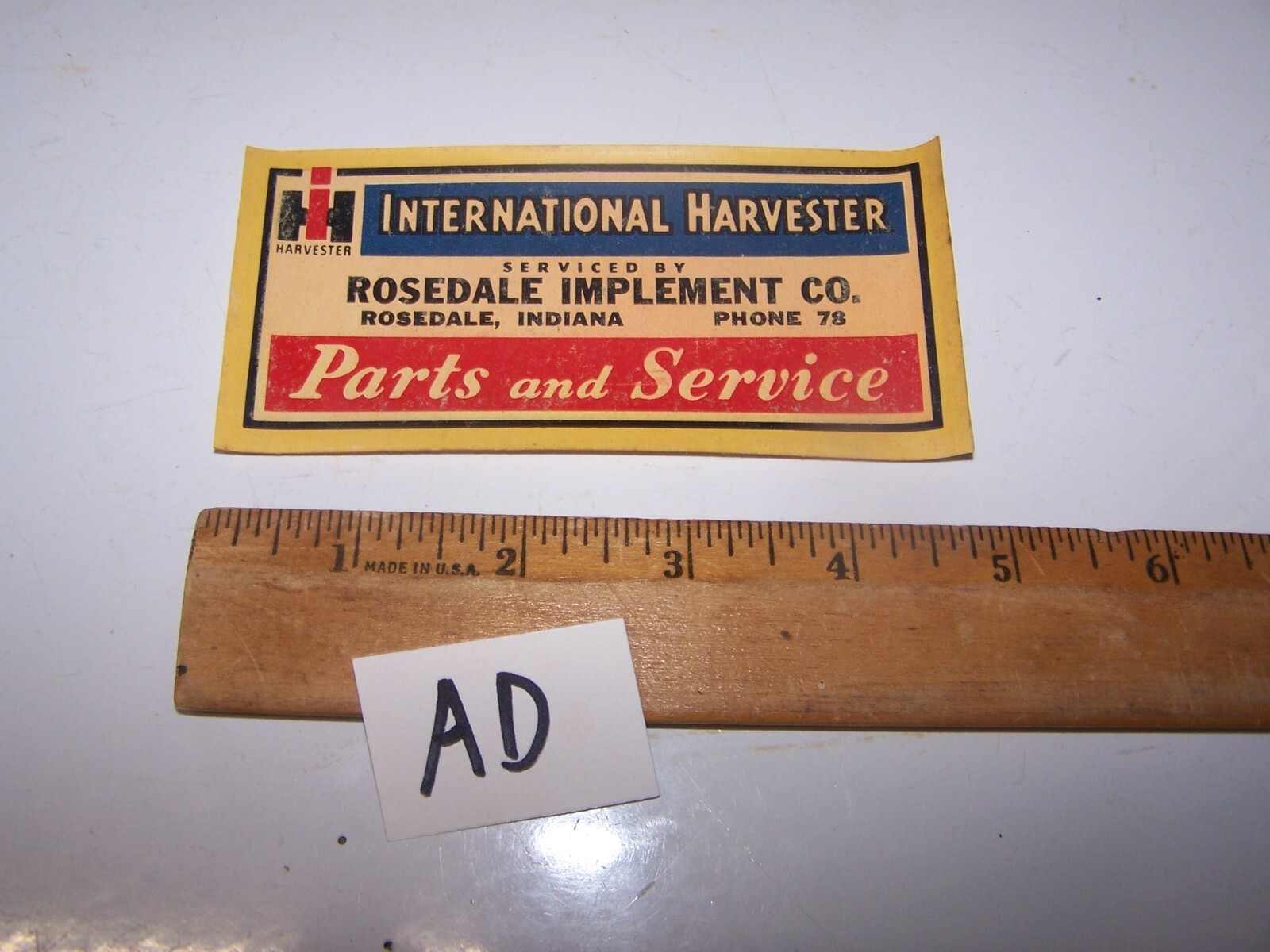 1947 ROSEDALE INDIANA IMPLEMENT CO Meyercord Decal INTERNATIONAL