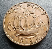 1944 Half Penny - King George VI - British Bronze Coin