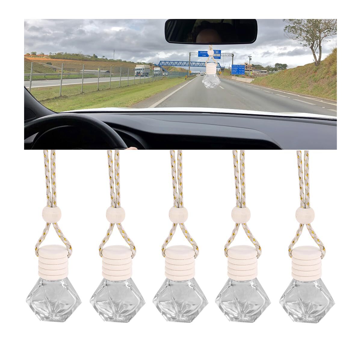 5pcs Hanging Car Air Freshener 8 Ml Oil Diffuser Perfume Aromatherapy Pendant Em
