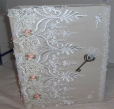 Wedding Burlap Photo Chic Album lg Lace Victorian Handmade Flower Holds 300 26