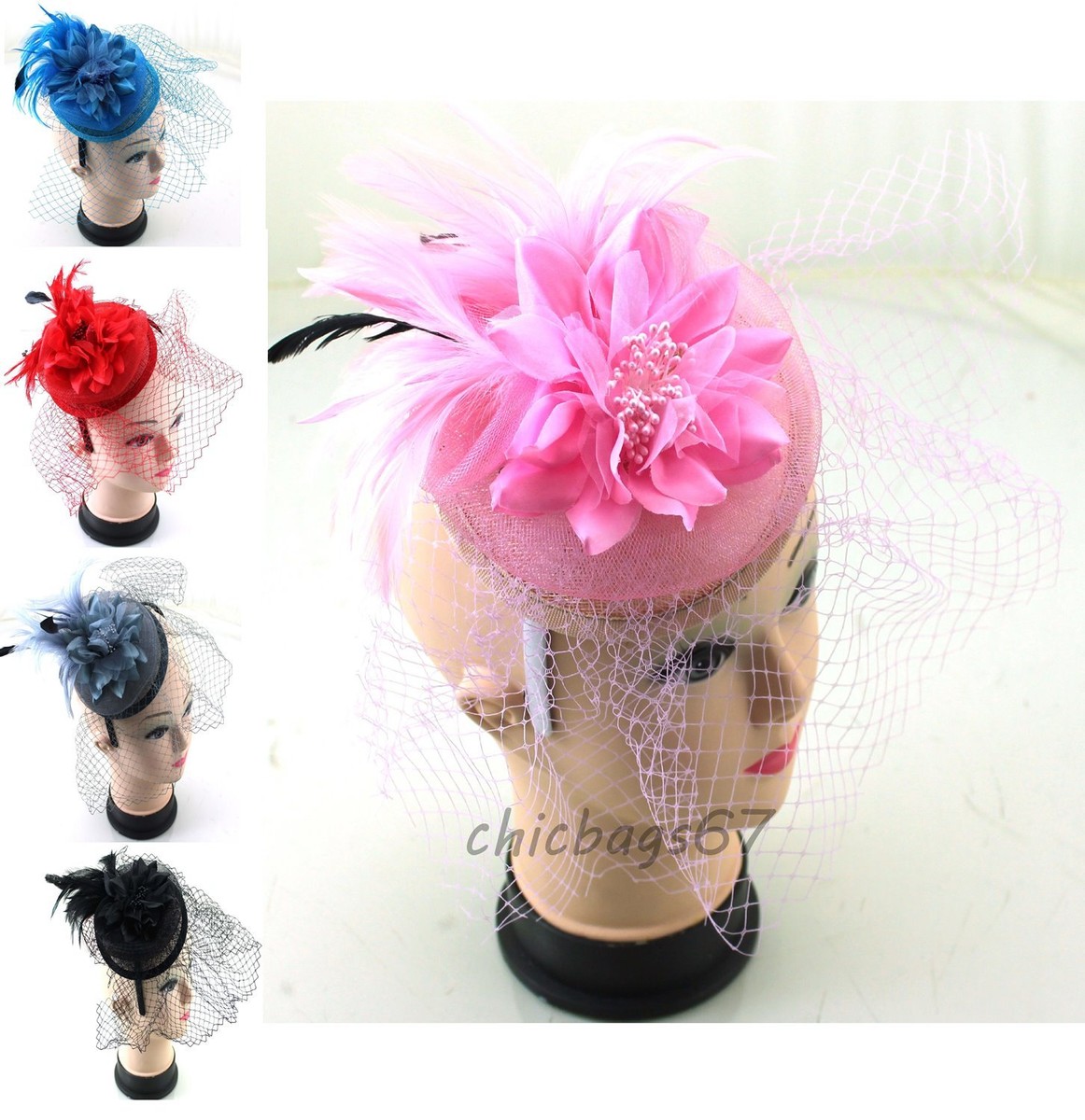 Headband Aliceband Hat Feather Hair Net Fascinator Weddings  display picture 1