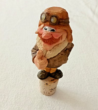 Vintage 4" comical airplane pilot carved on a cork bottle stopper