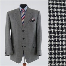 Mens Vintage Sport Coat 44R US Size E.OLLEN Plaid Grey Wool Blazer Jacket