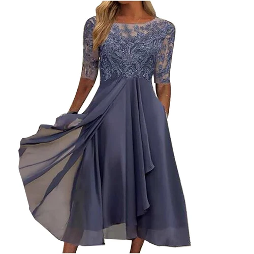 Women's Fashionstea Length Embroidery Lace Chiffon Casual Dresses for Women - Bild 8 von 31