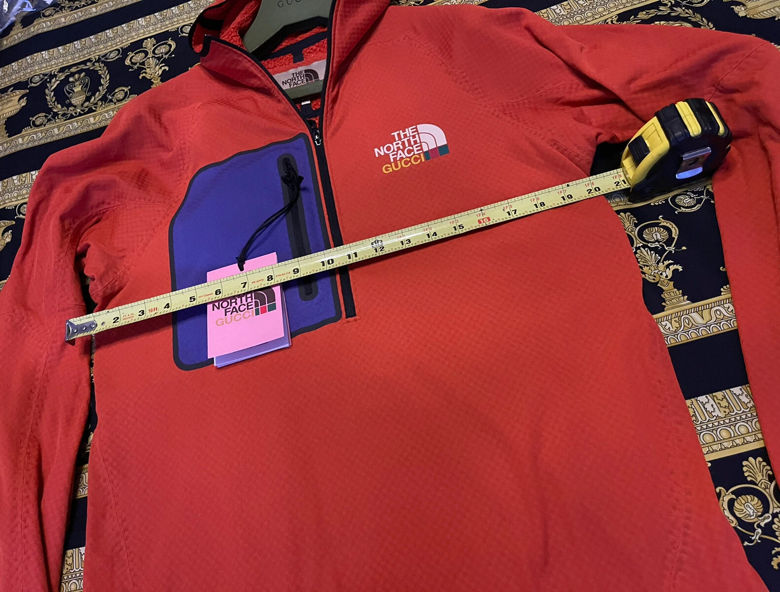 Nuova giacca con cappuccio pullover 100% autentica Gucci x The North Face arancione pile L