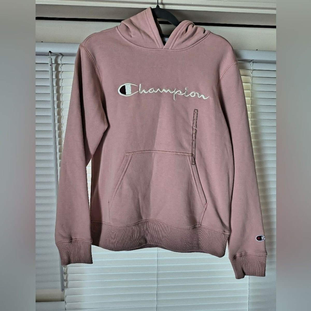 New Champion Girls Rose Pink Long Sleeve Graphic Logo Hoodie Size Large
