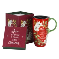 Topadorn Christmas Mug Ceramic Travel for Coffee or Tea Sealed Lid 17 oz.with