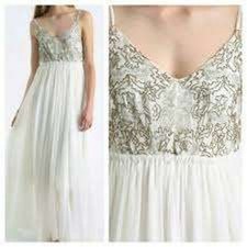 Raga Womens Beige Beaded V Neck Embellished Boho Elegant Maxi Dress M