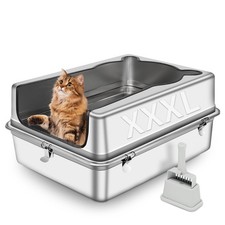 Extra Large Stainless Steel Cat Litter Box, 28" L x 19.7" W x 12" H XXXL Semi...