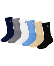 JORDAN KIDS 6 PACK EVERYDAY ESSENTIAL CREW SOCKS 9-11 YOUTH 5Y-7Y WMN 6-10