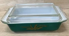 New ListingRARE Green Wheat Pyrex Dish w Clear Lid 10.5" Vintage Glass