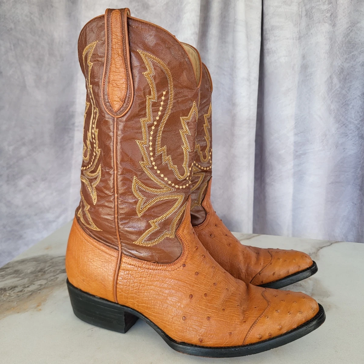 Classic Brown Leather Men\'s Lace-Up Cowboy Boots by Larry Mahan 11 D Vintage Larry Mahan Men main image 4