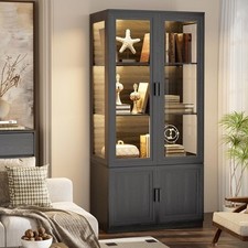 BROTTAR Display Cabinet with Glass Doors and 3 Color Lights, H67 Storage Cabinet