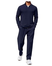 Men's 2 Piece Tracksuit Set Quarter Zip Sweatsuit Athletic X-Large Navy Blue