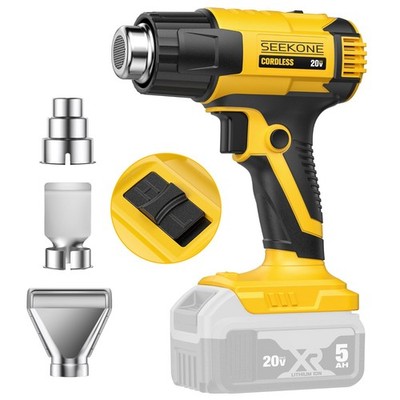 SEEKONE Akku Heißluftpistole für DeWalt 20V Akku Dual Temp 300/550°C 3 Düsen