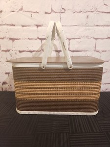 Vintage W C Redmon Picnic Basket Retro 50's wood and Woven Brown Beige