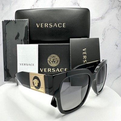 VERSACE Sunglasses Polarized Black Square Gold New Medusa Authentic Versace