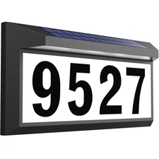 Solar Address Sign, Lighted Plaque Outdoor Waterproof, Illuminated Numbers,