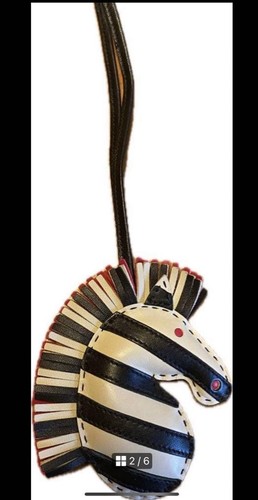 HERMES GeeGee Savannah Zebra Bag Charm Black White Milo Lambskin Leather Gift SS - Picture 2 of 6