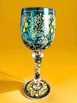 Moser Bohemian   Wine Glass Raised Enemel Hand Painted Floral Design ,circa 19C