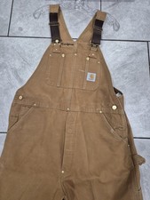 Carhartt Bib Overalls R41BRN Zip Thigh Double Knee 36x34 Duck Canvas Starched