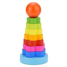 Wooden Rainbow Stacking Ring Tower Blocks Toys For Children Early Learning