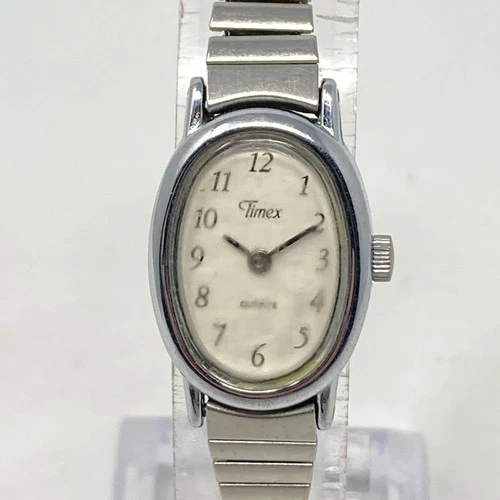 Vtg Timex Cavatina Watch Women Silver Tone Stretch Band New Battery 6.25" 1992
