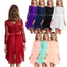 Girls Elegant Lace Flower Girl Dress A-Line High Low Hem Junior Bridesmaid Dress