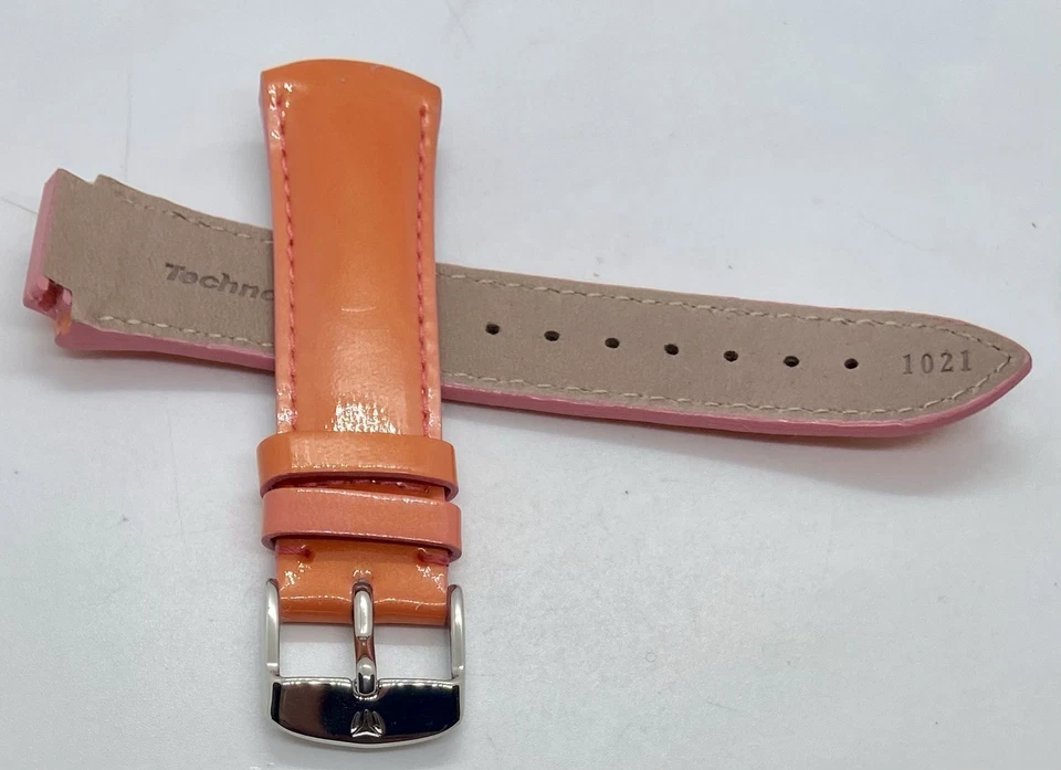 NUEVA TECHNOMARINE Correa de Reloj Cuero Genuino 17mm Asas NARANJA CON Hebilla Plateada Foto 2 de 4
