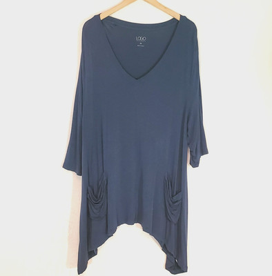 LOGO Lori Goldstein Tunic Womens 2X Blue Handkerchief Hem Lagenlook