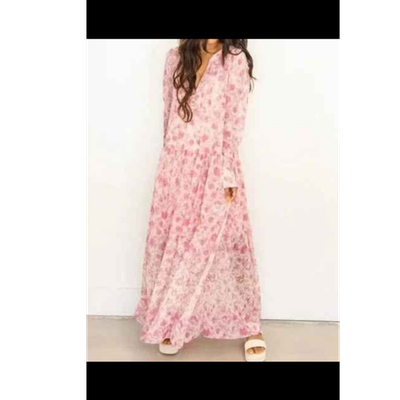lightweight maxi dress with sleeves Simone Printed Smocked Maxi Dress - Sea Walls