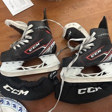 CCM Kids Ice Hockey Skates FT340 Jet Speed 10 Black Red White Skate Covers