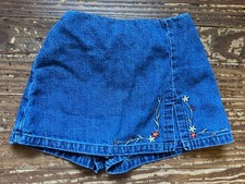 Y2K VINTAGE GAP Girls Skirt Embroidered Floral blue Jean Skort 12-18 months