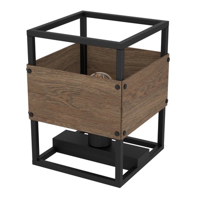 Tischlampe Industrial Nachttischlampe aus Metall in Schwarz und Holz