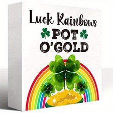 Lucky Irish Decor Wooden Box Sign Pot O Gold Rainbow Art For St Patricks Day